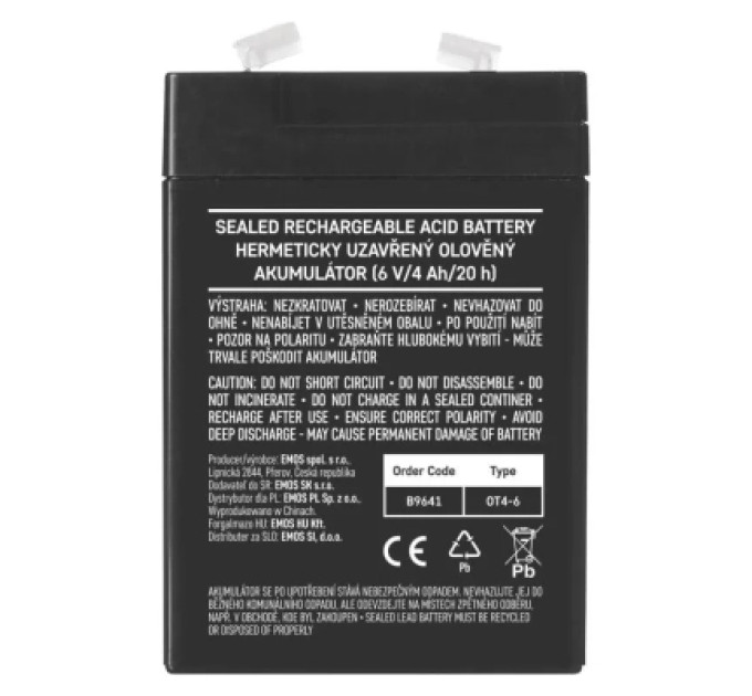 Батарея до ДБЖ EMOS B9641 AGM 6V 4Ah fast 4,7mm (B9641)