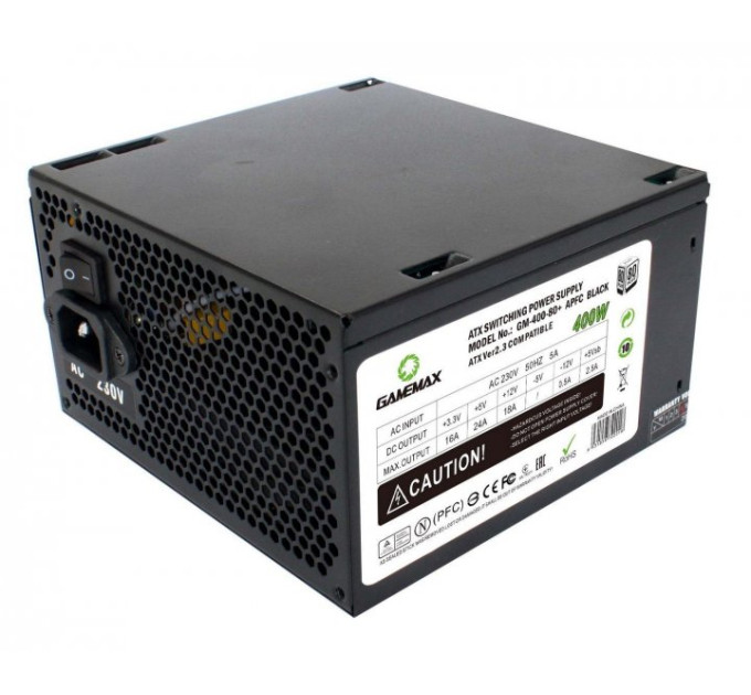 Блок живлення  GameMax GM-400-80+APFC Black (400 Вт) 120мм