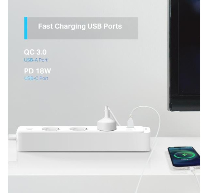 Мережевий фільтр  TP-Link Tapo P300 3/1.5m USB White