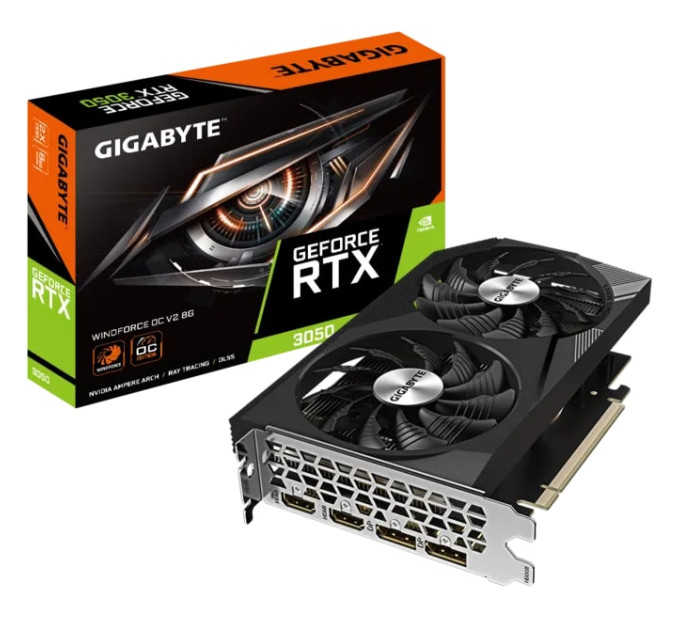 Відеокарта GF RTX 3050 8GB GDDR6 WindForce OC V2 Gigabyte (GV-N3050WF2OCV2-8GD)