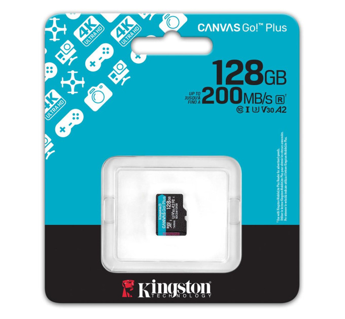 Карта пам'яті MicroSDXC  128GB UHS-I/U3 Class 10 Kingston Canvas Go! Plus R200/W200MB/s (SDCG4/128GBS