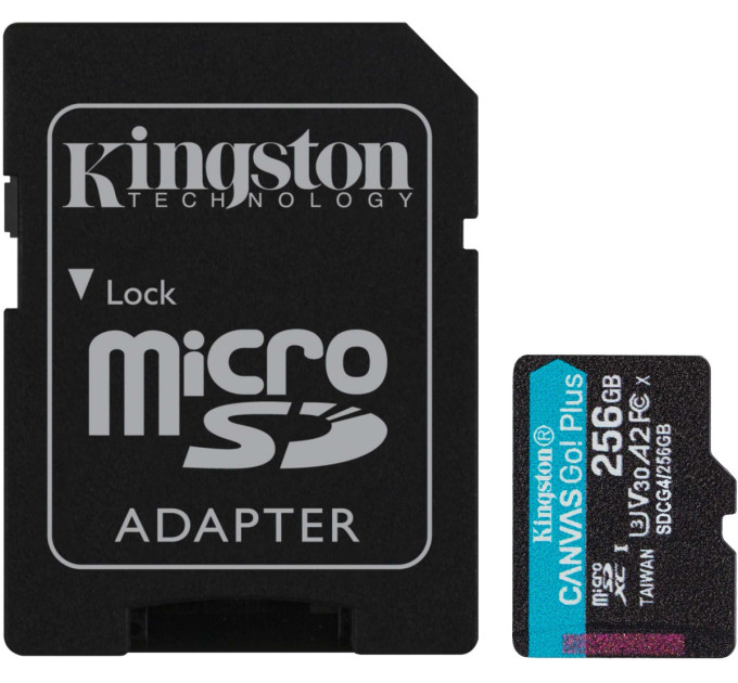 Карта пам'яті MicroSDXC  256GB UHS-I/U3 Class 10 Kingston Canvas Go! Plus R200/W160MB/s + SD-адаптер