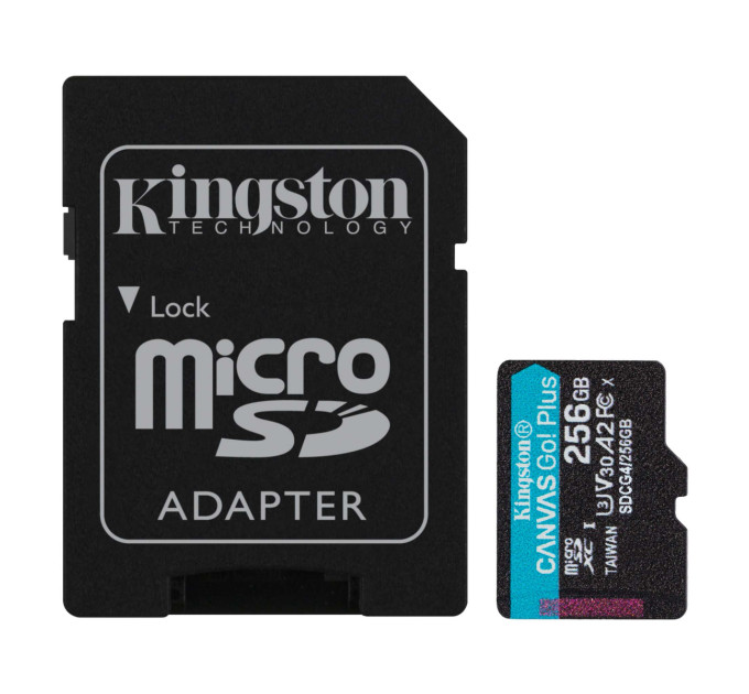Карта пам'яті MicroSDXC  256GB UHS-I/U3 Class 10 Kingston Canvas Go! Plus R200/W160MB/s + SD-адаптер