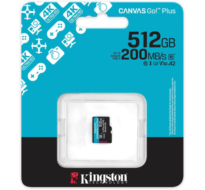 Карта пам'яті MicroSDXC  512GB UHS-I/U3 Class 10 Kingston Canvas Go! Plus R200/W160MB/s