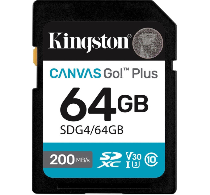 Карта пам'яті  Kingston SDXC 64GB Canvas Go! Plus G4 Class 10 UHS-I U3 V30 (SDG4/64GB)