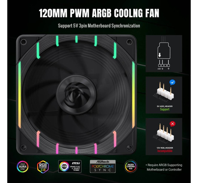 Кулер для корпусу  GameMax Tornado T12 ARGB-R 120*120*25 3pin