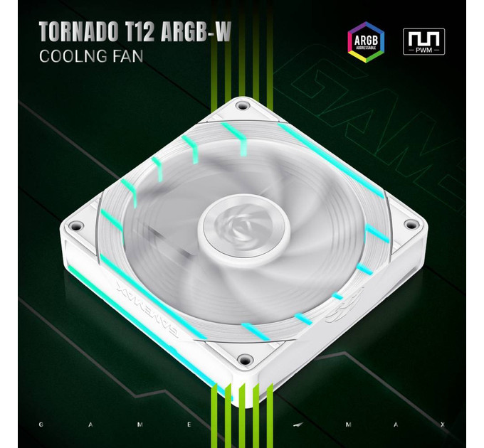 Кулер для корпусу  GameMax Tornado T12 ARGB-W 120*120*25 3pin