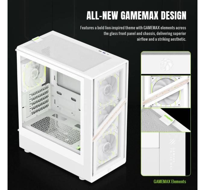 Корпус  Gamemax Aeris 330 GB White with window (AERIS 330 GW)