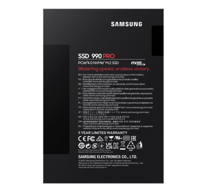 Твердотільний запам’ятовувальний пристрій накопичувач (SSD) G4 M.2 NVME 1TB 990 PRO MZ-V9P1T0BW SAMSUNG
