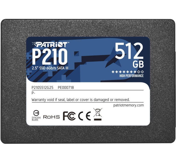 Твердотільний запам’ятовувальний пристрій накопичувач (SSD) SATA2.5" 512GB P210 P210S512G25 PATRIOT