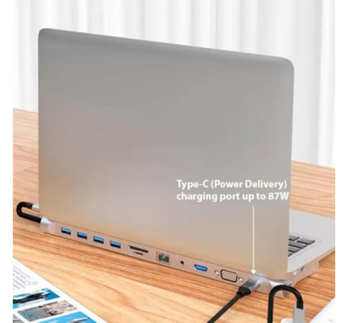 Порт-реплікатор Dynamode 11-in-1 USB-C to HDTV 4K/30Hz, VGA, 1хUSB3.0, RJ45, Type-C PD, Audio, SD/MicroSD (BYL-2003)