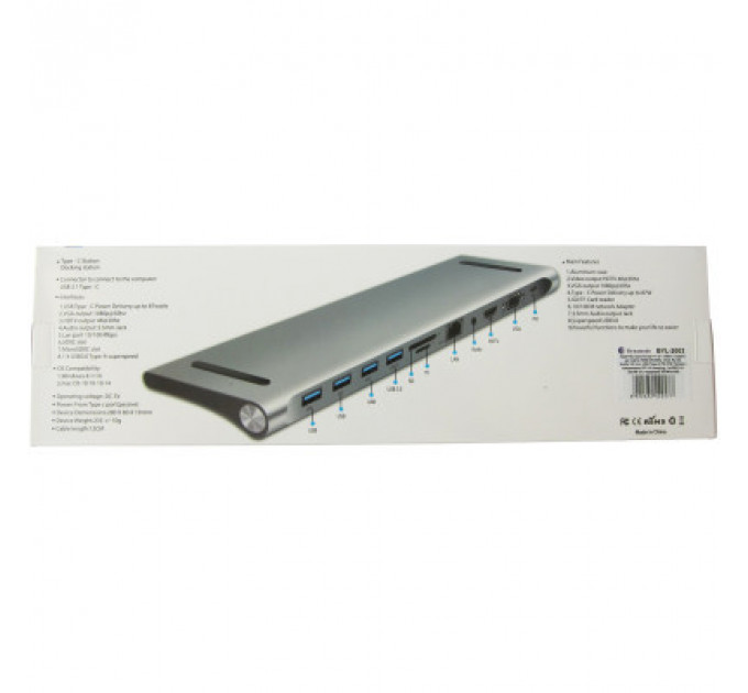 Порт-реплікатор Dynamode 11-in-1 USB-C to HDTV 4K/30Hz, VGA, 1хUSB3.0, RJ45, Type-C PD, Audio, SD/MicroSD (BYL-2003)