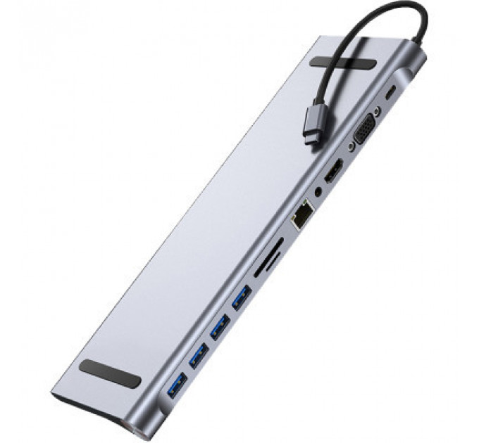Порт-реплікатор Dynamode 11-in-1 USB-C to HDTV 4K/30Hz, VGA, 1хUSB3.0, RJ45, Type-C PD, Audio, SD/MicroSD (BYL-2003)