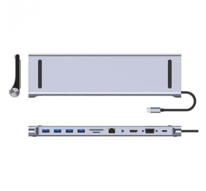 Порт-реплікатор Dynamode 11-in-1 USB-C to HDTV 4K/30Hz, VGA, 1хUSB3.0, RJ45, Type-C PD, Audio, SD/MicroSD (BYL-2003)