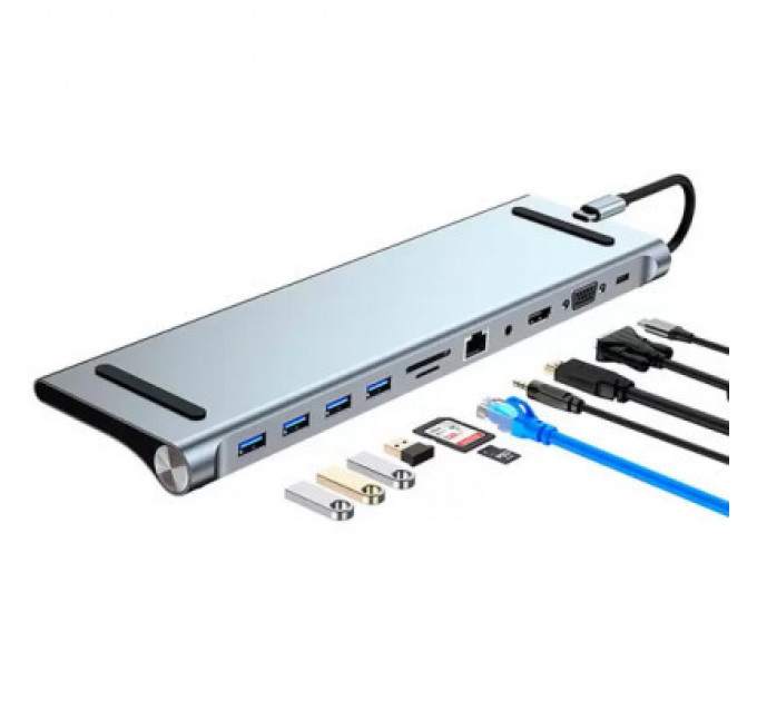 Порт-реплікатор Dynamode 11-in-1 USB-C to HDTV 4K/30Hz, VGA, 1хUSB3.0, RJ45, Type-C PD, Audio, SD/MicroSD (BYL-2003)