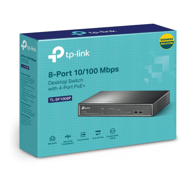 Комутатор некерований, мережеве обладнання, TL-SF1008P TP-LINK