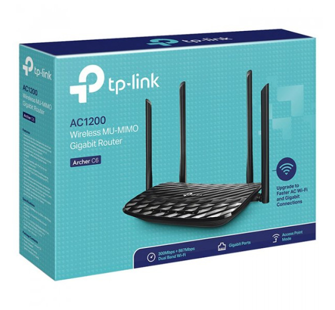 TP-Link Точка доступу з функцією маршрутизації, мережеве обладнання 1200MBPS 1000M 4P DUAL BAND ARCHER C6 TP-LINK