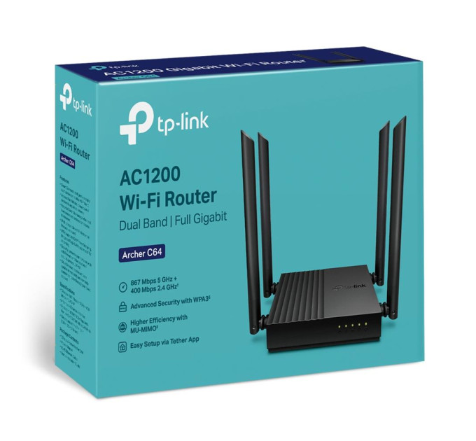 Точка доступу з функцією маршрутизації, мережеве обладнання 1200MBPS 1000M 4P DUAL BAND ARCHER C64 TP-LINK