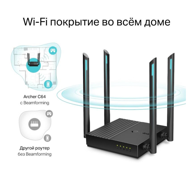 TP-Link Точка доступу з функцією маршрутизації, мережеве обладнання 1200MBPS 1000M 4P DUAL BAND ARCHER C64 TP-LINK