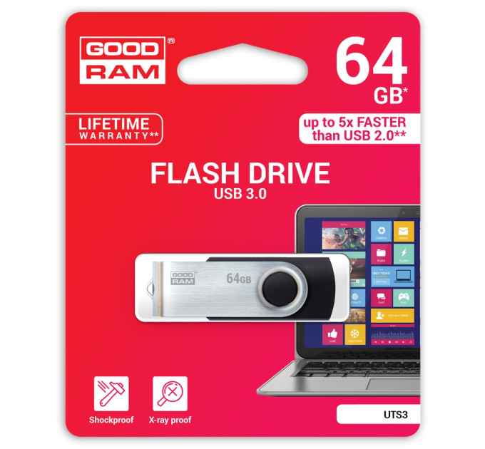 Goodram Флешка USB Flash 64GB USB 3.0 Goodram Twister (UTS3-0640K0R11) Black