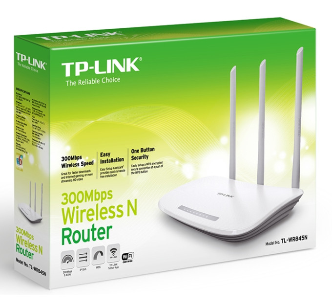 Маршрутизатор WiFi TP-Link TL-WR845N (N300, 1*Wan, 4*Lan, 3 антени)