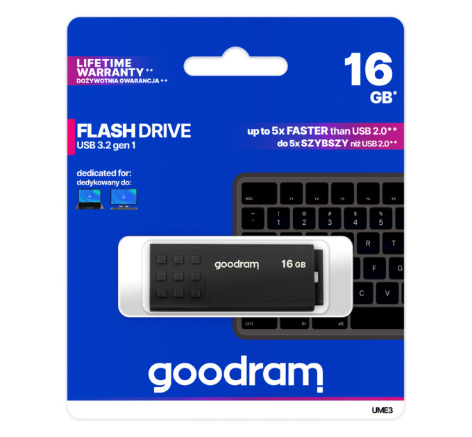 Флешка USB3.0 16GB GOODRAM UME3 Black (UME3-0160K0R11)