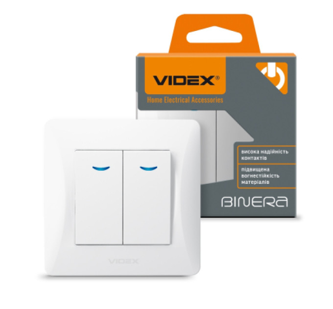 Videx Вимикач Videx BINERA 2кл з підсвічуванням білий (VF-BNSW2L-W)