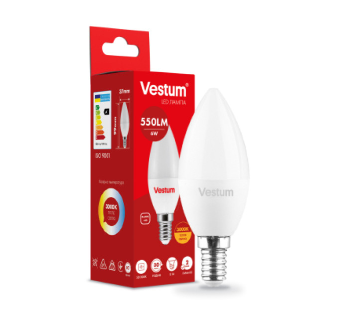 Vestum Лампочка Vestum LED C37 6W 3000K 220V E14 (1-VS-1304)
