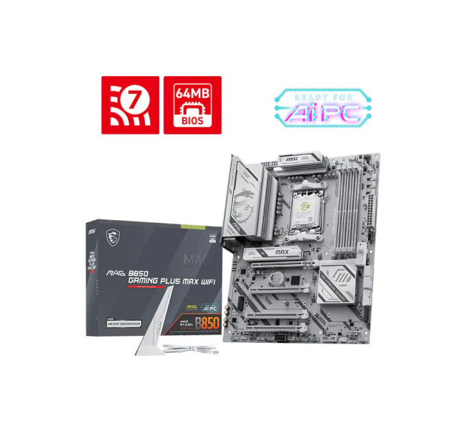 MSI Материнcька плата MSI MAG B850 GAMING PLUS MAX WIFI sAM5 B850 4xDDR5 M.2 DP Wi-Fi BT ATX