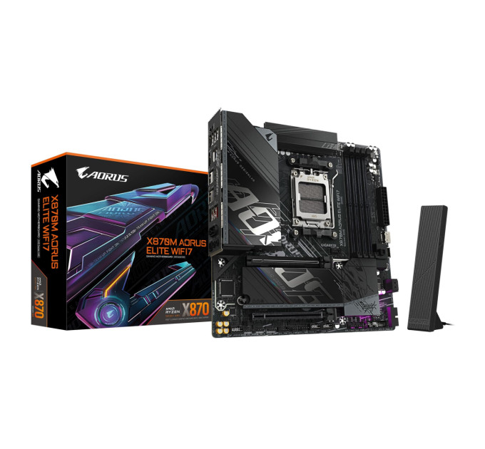 GIGABYTE Материнська плата GIGABYTE X870M A ELITE WF7 sAM5 X870 4xDDR5 M.2 Wi-Fi BT HDMI DP mATX