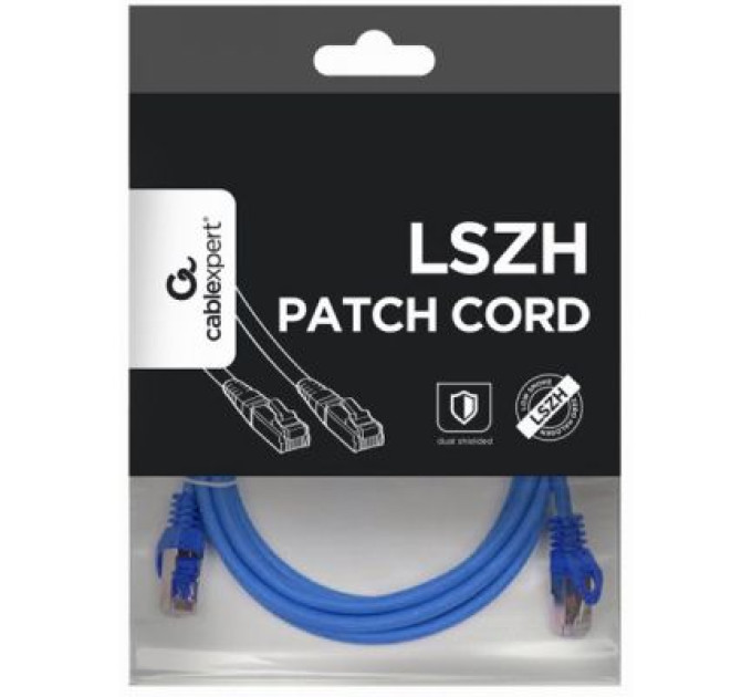 Cablexpert Патч корд Cablexpert PP6A-LSZHCU-B-0.5M, S/STP, литий, 50u" штекер із фіксатором, 0.5 м, синій