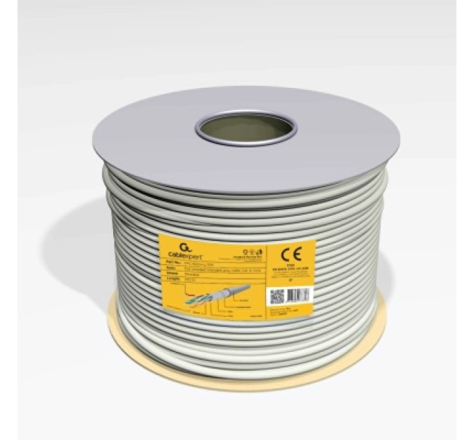 Cablexpert Звита пара,Cablexpert FPC-6004-L/100, CAT6, багатожильна, алюміній під міддю (CCA з AWG24), екранована фольгою, 100 м
