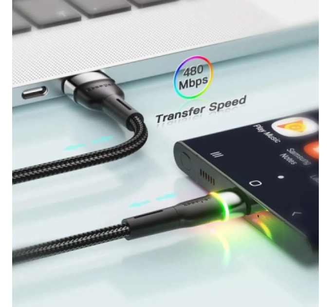 Essager Дата кабель USB 2.0 AM to USB-C 2.0m 3A LED black Essager (EXCT-XCDA01)