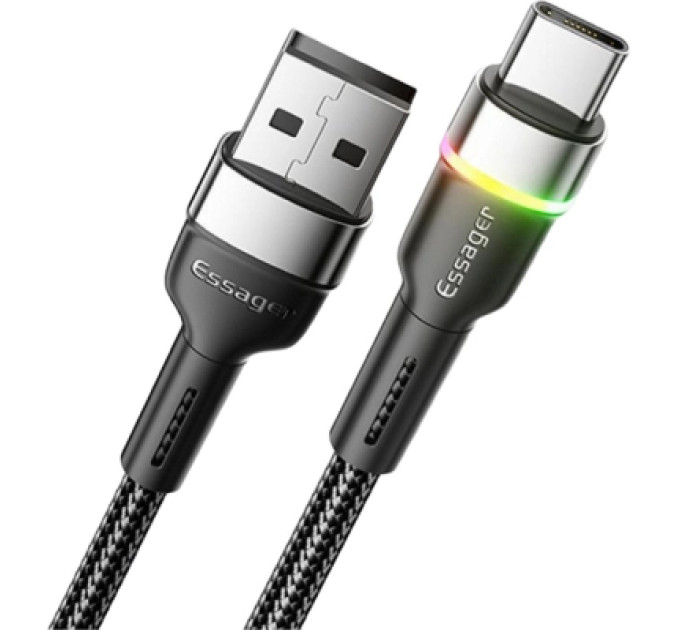 Essager Дата кабель USB 2.0 AM to USB-C 2.0m 3A LED black Essager (EXCT-XCDA01)
