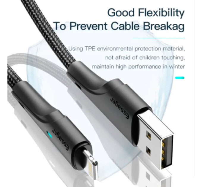 Essager Дата кабель USB 2.0 AM to Lightning 1.0m 2.4A black Essager (EXCL-LS01)
