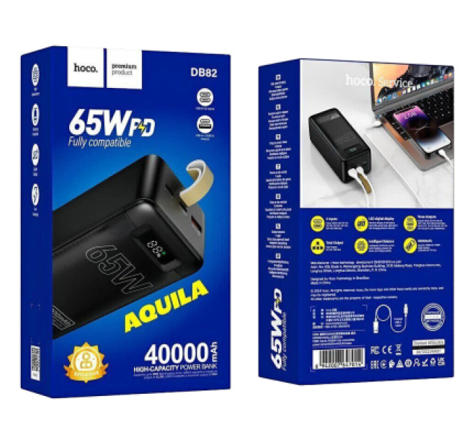 HOCO Батарея універсальна HOCO 40000mAh Aquila PD/3.0/65W QC/3.0 Black (DB82 / 714726)