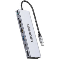 Концентратор  Essager USB-C 8-in-1 HDMI + USB 3.2 + USB-C + SD/TF + M.2 PCIe/NVMe/SATA SSD support