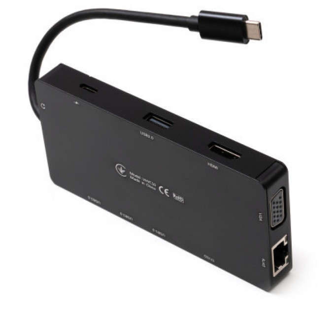 Концентратор Vinga USB-C 3.1 to VGA+HDMI+RJ45+3xUSB3.0+USB2.0+SD/TF+PD100W+Audio (VHYC10)