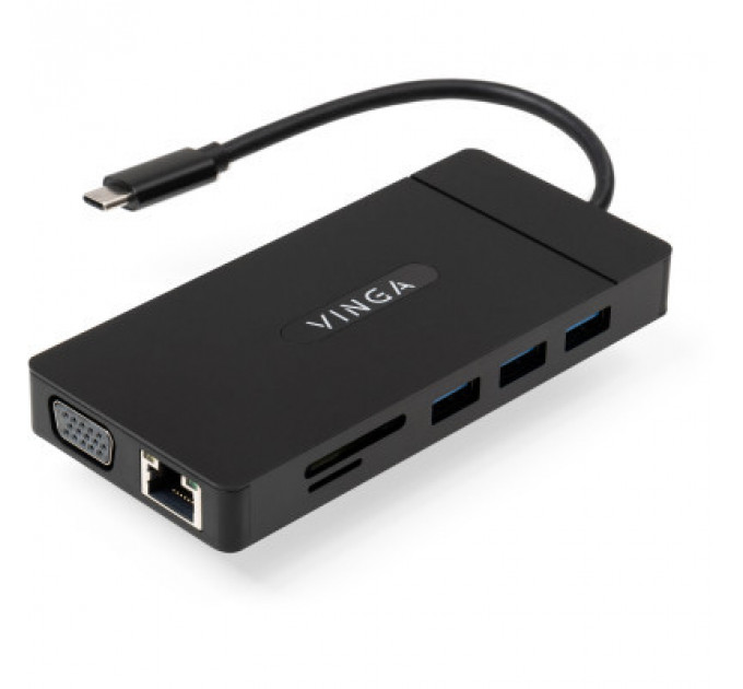 Концентратор Vinga USB-C 3.1 to VGA+HDMI+RJ45+3xUSB3.0+USB2.0+SD/TF+PD100W+Audio (VHYC10)