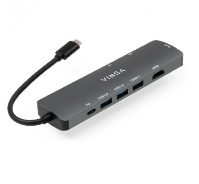 Концентратор Vinga USB-C 3.1 to HDMI+RJ45_1Gbps+3xUSB3.0+SD/TF+PD100W (VHYC8)