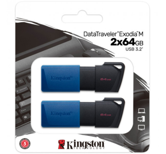 USB флеш накопичувач Kingston 2x64GB DataTraveler Exodia M Black/Blue USB 3.2 (DTXM/64GB-2P)