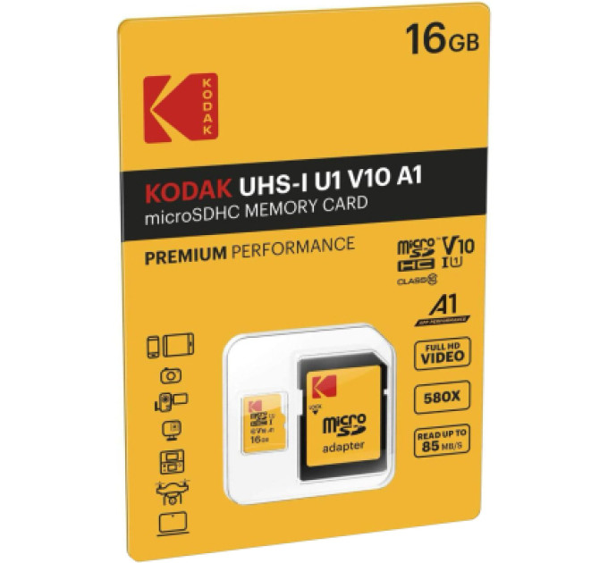 Kodak Карта пам'яті Kodak 16GB microSDHC class 10 UHS-I (EKMSDM16GHC10J60K)