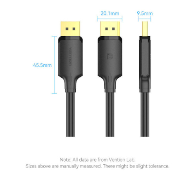 Vention Кабель мультимедійний DisplayPort to DisplayPort 1.5m V1.2 4K 60Hz 3D Dolby 7.1 Vention (HAKBG)