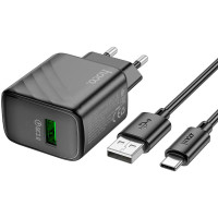 Зарядний пристрій HOCO CS21A Rich USB QC3.0 + cable USB to USB-C Black (6942007609906)