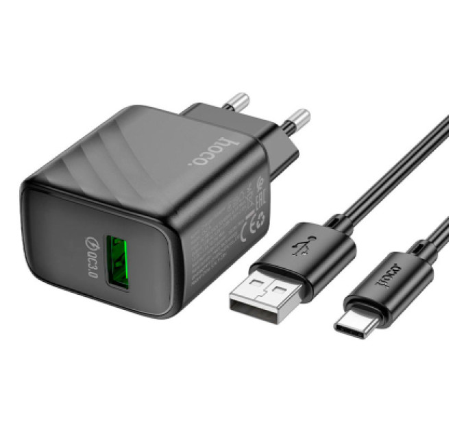 HOCO Зарядний пристрій HOCO CS21A Rich USB QC3.0 + cable USB to USB-C Black (6942007609906)