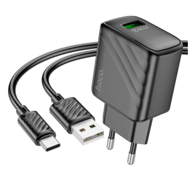 HOCO Зарядний пристрій HOCO CS21A Rich USB QC3.0 + cable USB to USB-C Black (6942007609906)