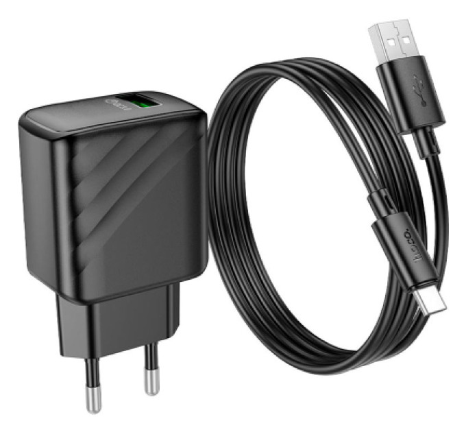 HOCO Зарядний пристрій HOCO CS21A Rich USB QC3.0 + cable USB to USB-C Black (6942007609906)