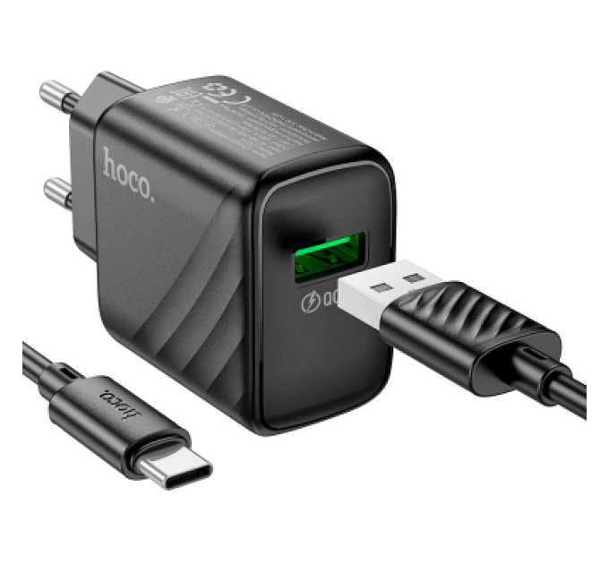 HOCO Зарядний пристрій HOCO CS21A Rich USB QC3.0 + cable USB to USB-C Black (6942007609906)