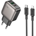 BOROFONE Зарядний пристрій BOROFONE BAS54A Absolute 1xUSB-C PD20W + 1xUSB QC3.0 + cable USB-C to Lightning Black (6941991116216)