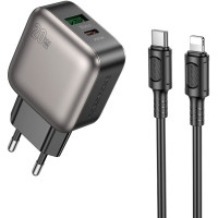Зарядний пристрій BOROFONE BAS54A Absolute 1xUSB-C PD20W + 1xUSB QC3.0 + cable USB-C to Lightning Black (6941991116216)